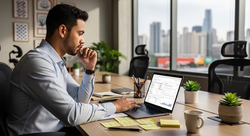 Profissional de marketing digital em escritório no Brasil